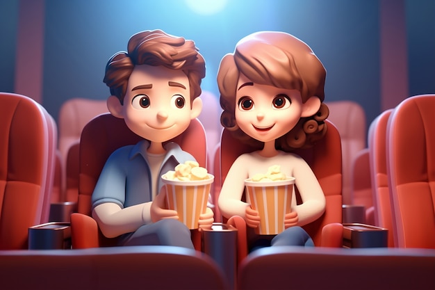 3d view of couple at the cinema watching a movie