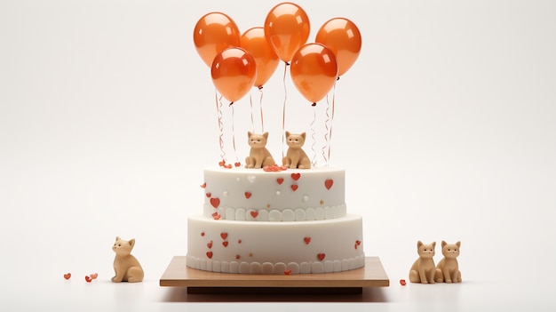 Free photo 3d view of delicious looking cake with balloons