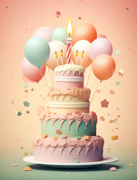 Free photo 3d view of delicious looking cake with balloons