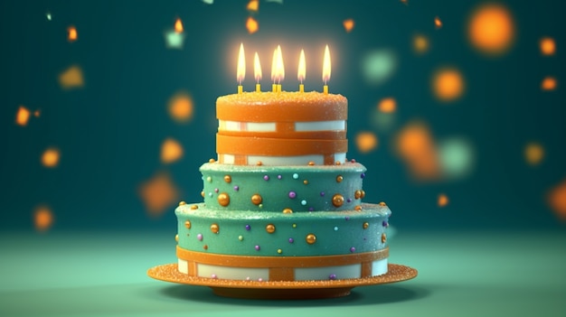 Free photo 3d view of delicious looking cake with candles and confetti