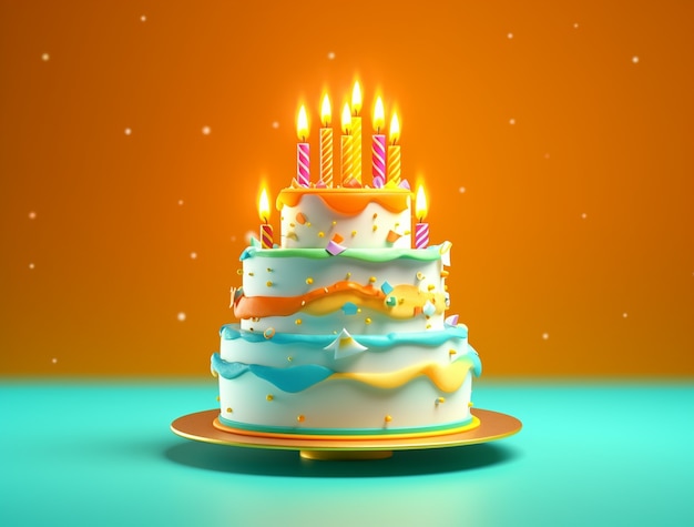 Free photo 3d view of delicious looking cake with candles and confetti