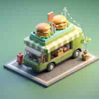 Бесплатное фото 3d вид машины с уличной едой