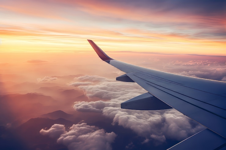 Free Photo 3d view of sun on sky from airplane