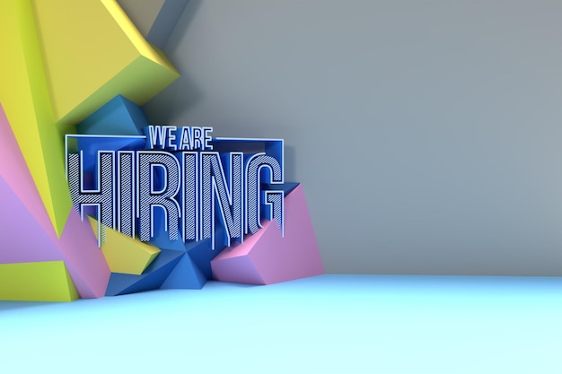 3D We are Hiring Calligraphic Text. 3D Rendring illustration Design.