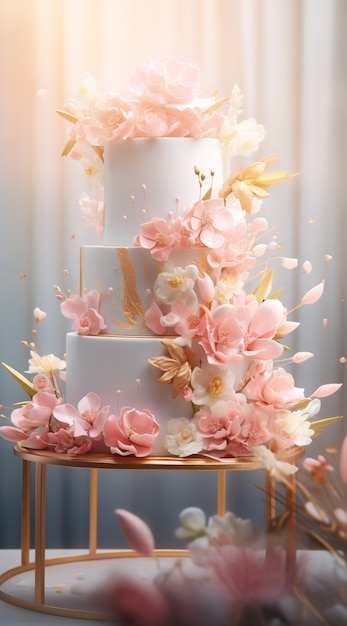 Бесплатное фото 3d-дизайн свадебного торта