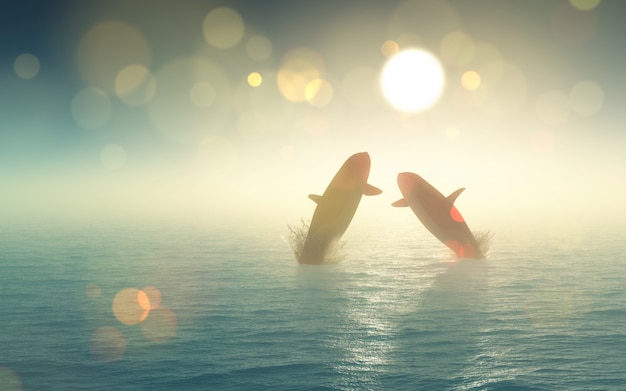 Free photo 3d whales jumping out of the sea