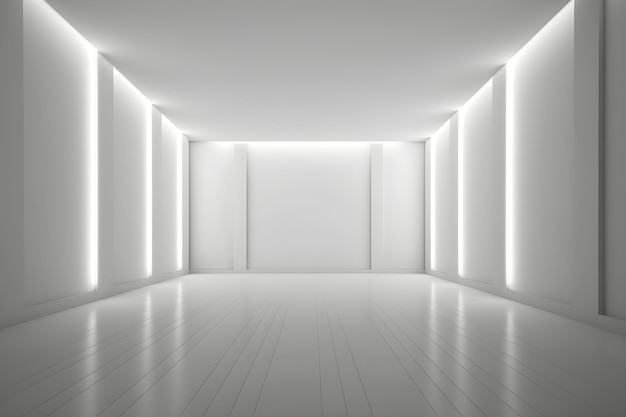 Бесплатное фото 3d белая геометрически пустая стена и гладкий светлый пол с красивым освещением