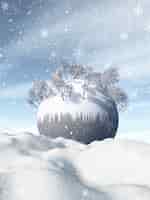 Бесплатное фото 3d зимний пейзаж со снежным шаром в снегу