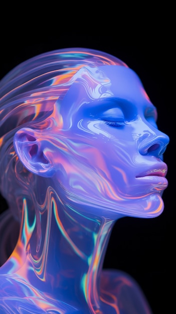 화려한 홀로그램 색으로 빛나는 3D 여성 모양