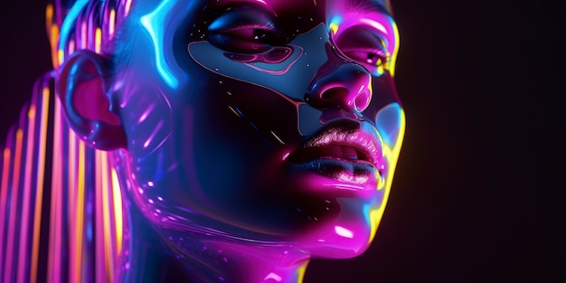 3d woman shape glowing with bright holographic colors