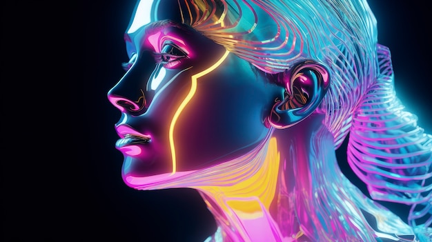 Free photo 3d woman shape glowing with bright holographic colors