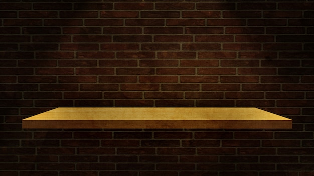 Free photo 3d wood shelf on a grunge brick wall