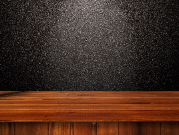 黒い光沢のある壁に3D木製テーブル