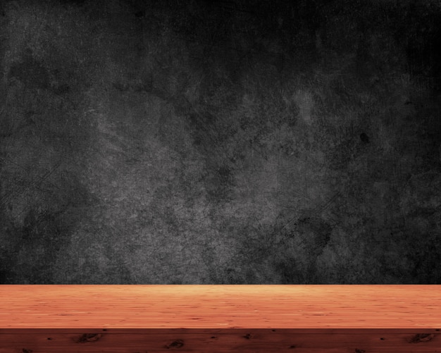 3D wooden table on a grunge black background