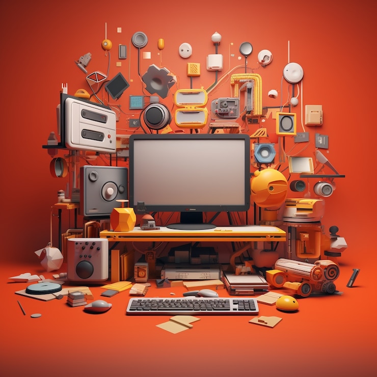 Free Photo 3d workstation with computer and peripheral devices