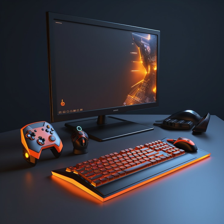 Free Photo 3d workstation with computer and peripheral devices