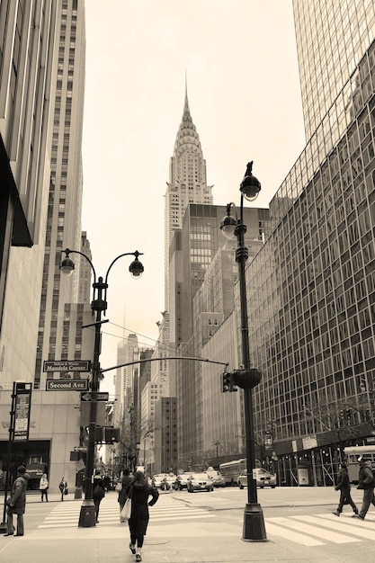 42-я улица в Нью-Йорке Манхэттен в черно-белом стиле