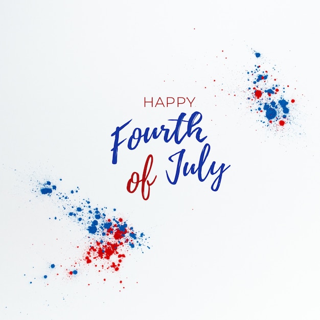 Foto gratuita 4 luglio sfondo con scritte e fuochi d'artificio realizzati con macchie di colore holi