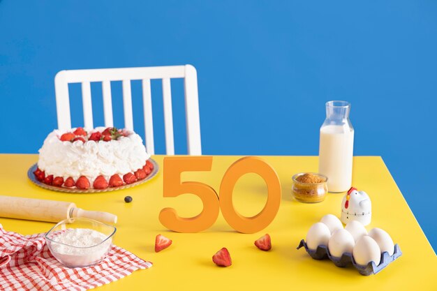 케이크 요리 재료로 50 번째 생일 준비