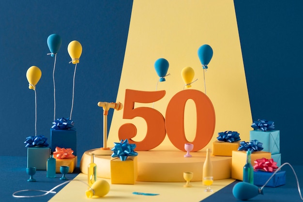 50th birthday festive arrangement with balloons