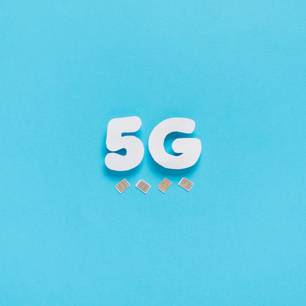 5g spelled out on plain background with sim cards