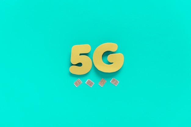 5g text on plain background with sim cards