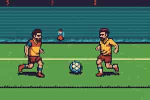 Free photo 8-bit graphics pixels scene with soccer players