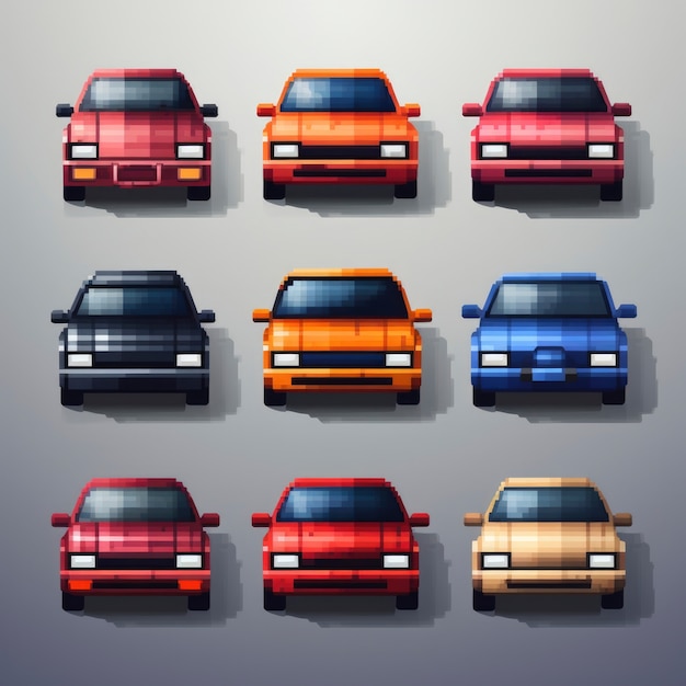 Free photo 8-bits cars gaming assets