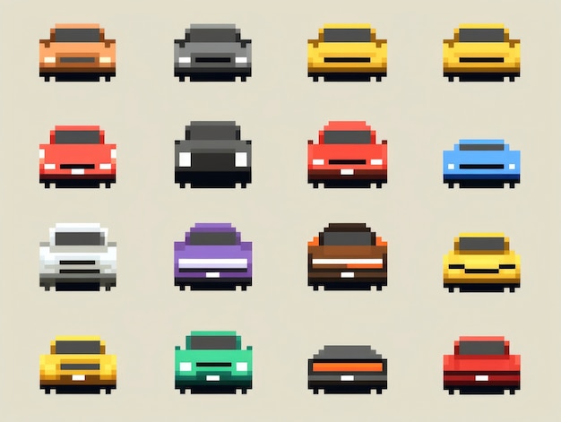 Бесплатное фото 8-битные автомобильные игровые активы