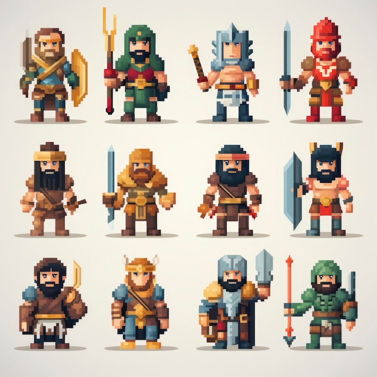 Free Photo 8-bits characters gaming assets