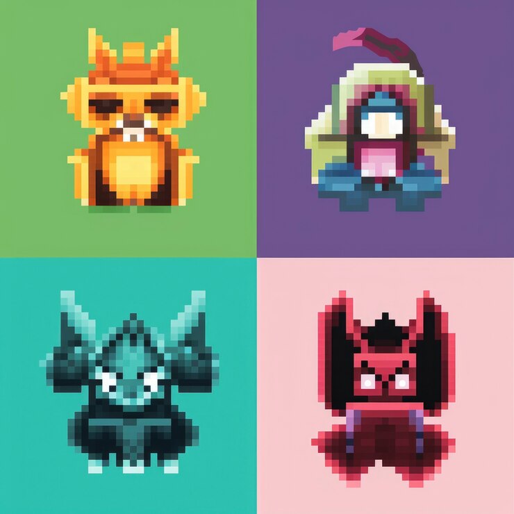 Free Photo 8-bits characters gaming assets