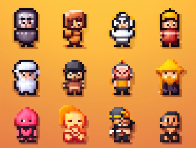 Free photo 8-bits characters gaming assets