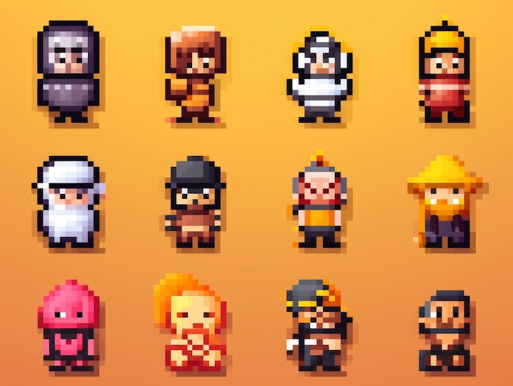 Free Photo 8-bits characters gaming assets