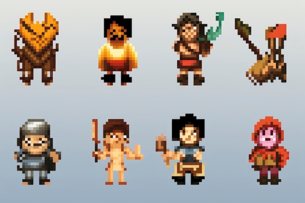 Free photo 8-bits characters gaming assets