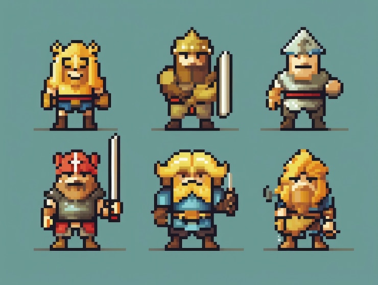 Free Photo 8-bits characters gaming assets