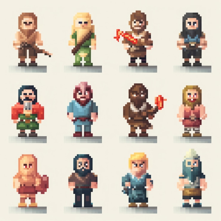 Free Photo 8-bits characters gaming assets