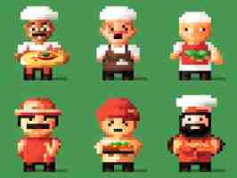 Free photo 8-bits cook characters gaming assets