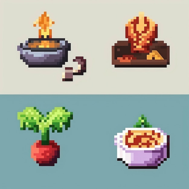 Free photo 8-bits food gaming assets