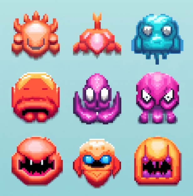 Free photo 8-bits monsters gaming assets