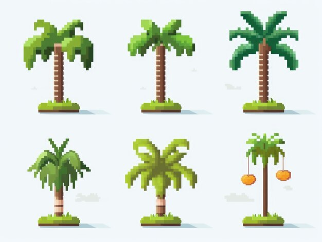8-bits palm trees gaming assets