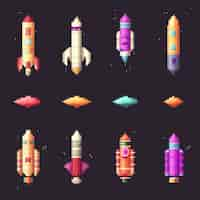 Free photo 8-bits rockets gaming assets