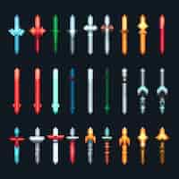 Бесплатное фото 8-битовые игровые активы мечей