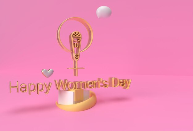 8 March Happy Womens Day with Mic Icon 3D Render Illustration Design