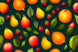 Бесплатное фото Фон фруктов и ягод с зеленым фоном.