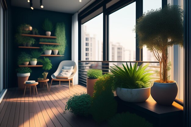 Бесплатное фото Балкон с растениями на стене
