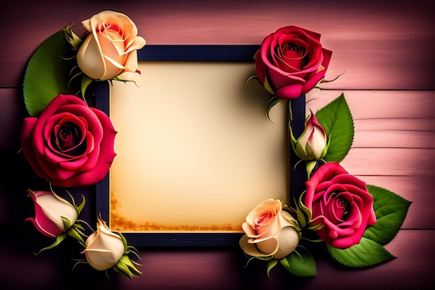 Бесплатное фото Черная рамка с красными розами на ней