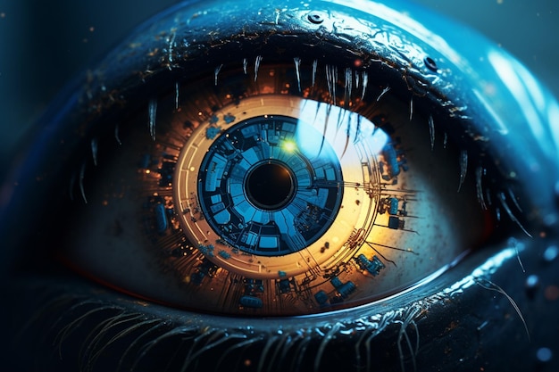 Бесплатное фото Синий глаз макрос с цифровым внешним видом футуристические баннеры концепции