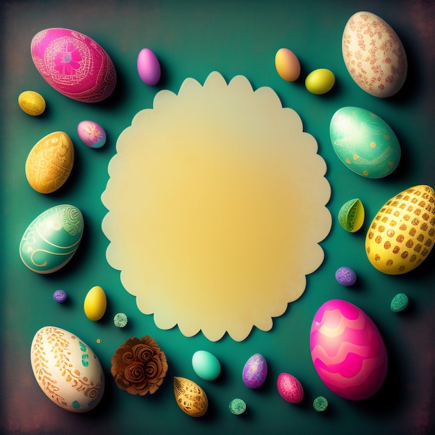 Бесплатное фото Красочное пасхальное яйцо, окруженное кругом яиц.