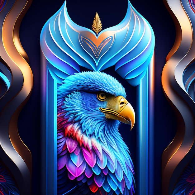 Бесплатное фото Красочное изображение птицы с голубым фоном и белым фоном.