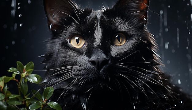 無料写真 人工知能が生成した雨に濡れながらカメラを見つめるかわいい子猫